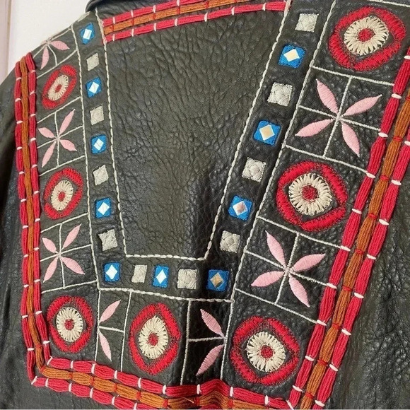 NWT Free People Mari Leather Moto Jacket Embroidered Black - Picture 14 of 17